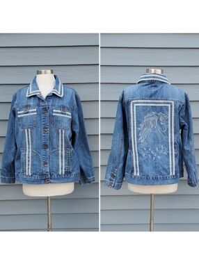 Vintage 90s Y2k L.A. Blues Hand Created Horse Embroidered Back Panel Jean Jacket